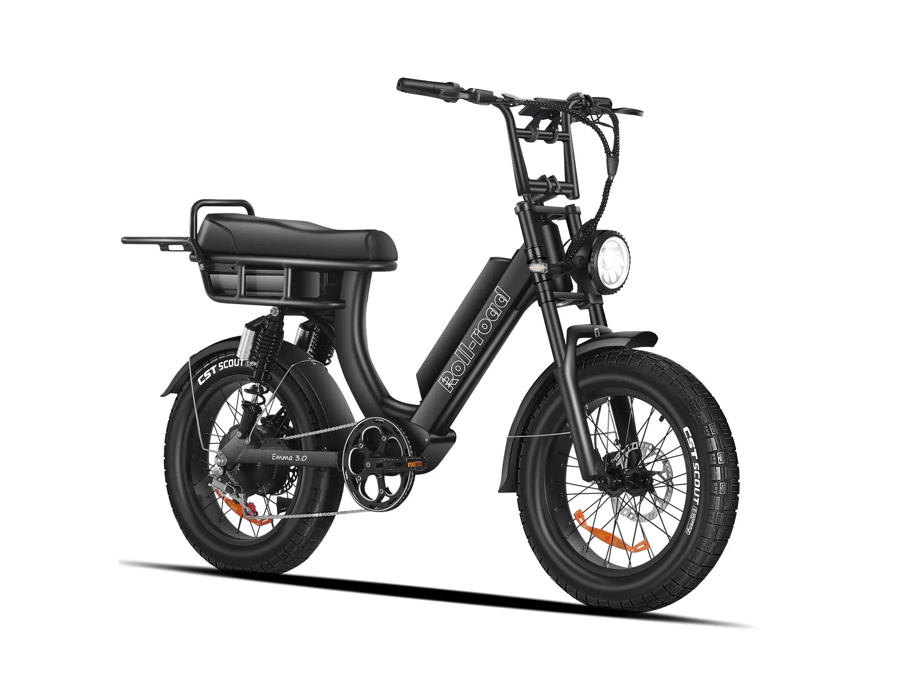 Black EMMA 3.0 electric bike with an extended 2-person seat, comfortably built for two riders.
