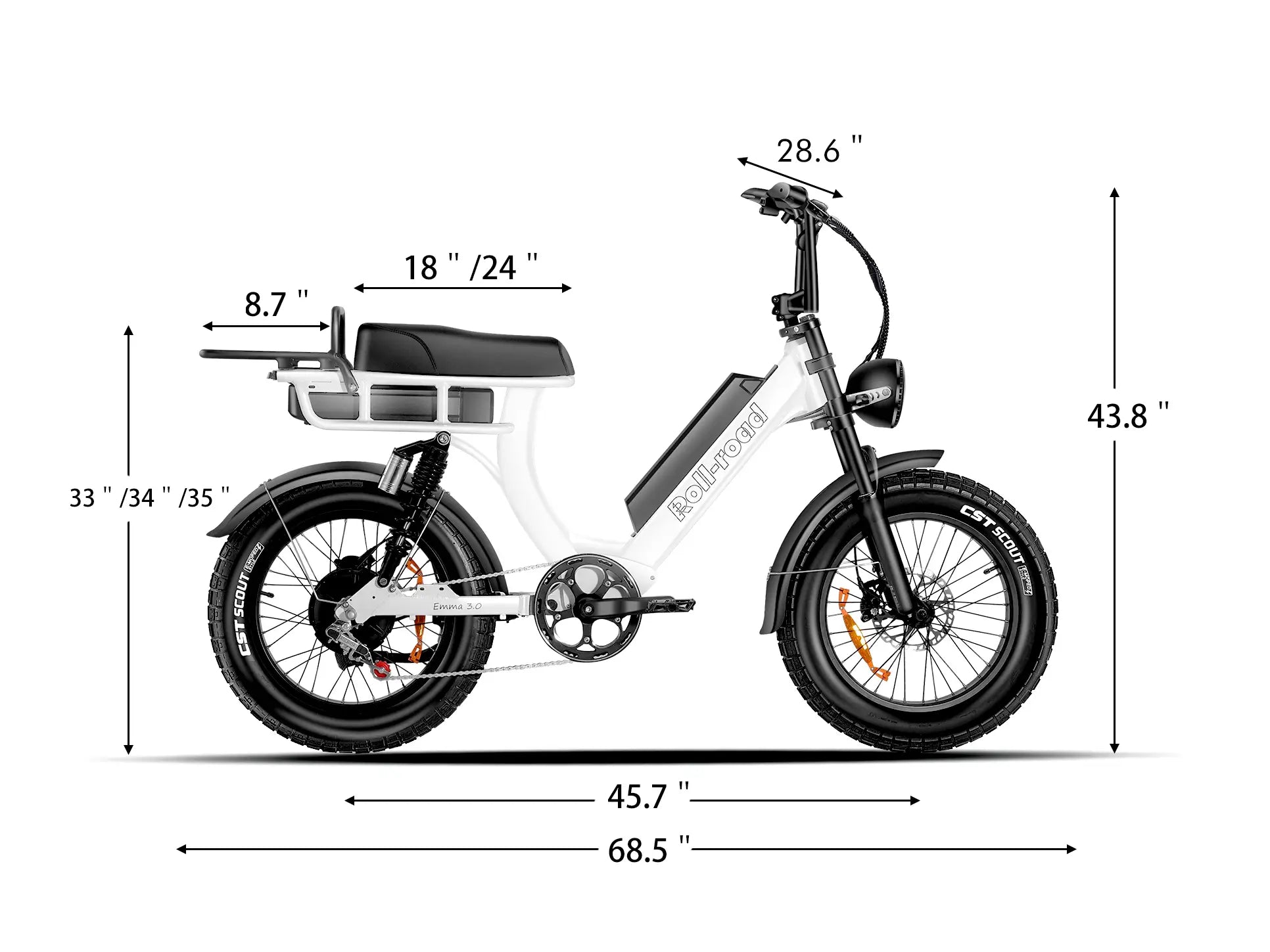 E-bike fitting guide: EMMA 3.0 dimension chart to help you find the perfect riding position for comfort.