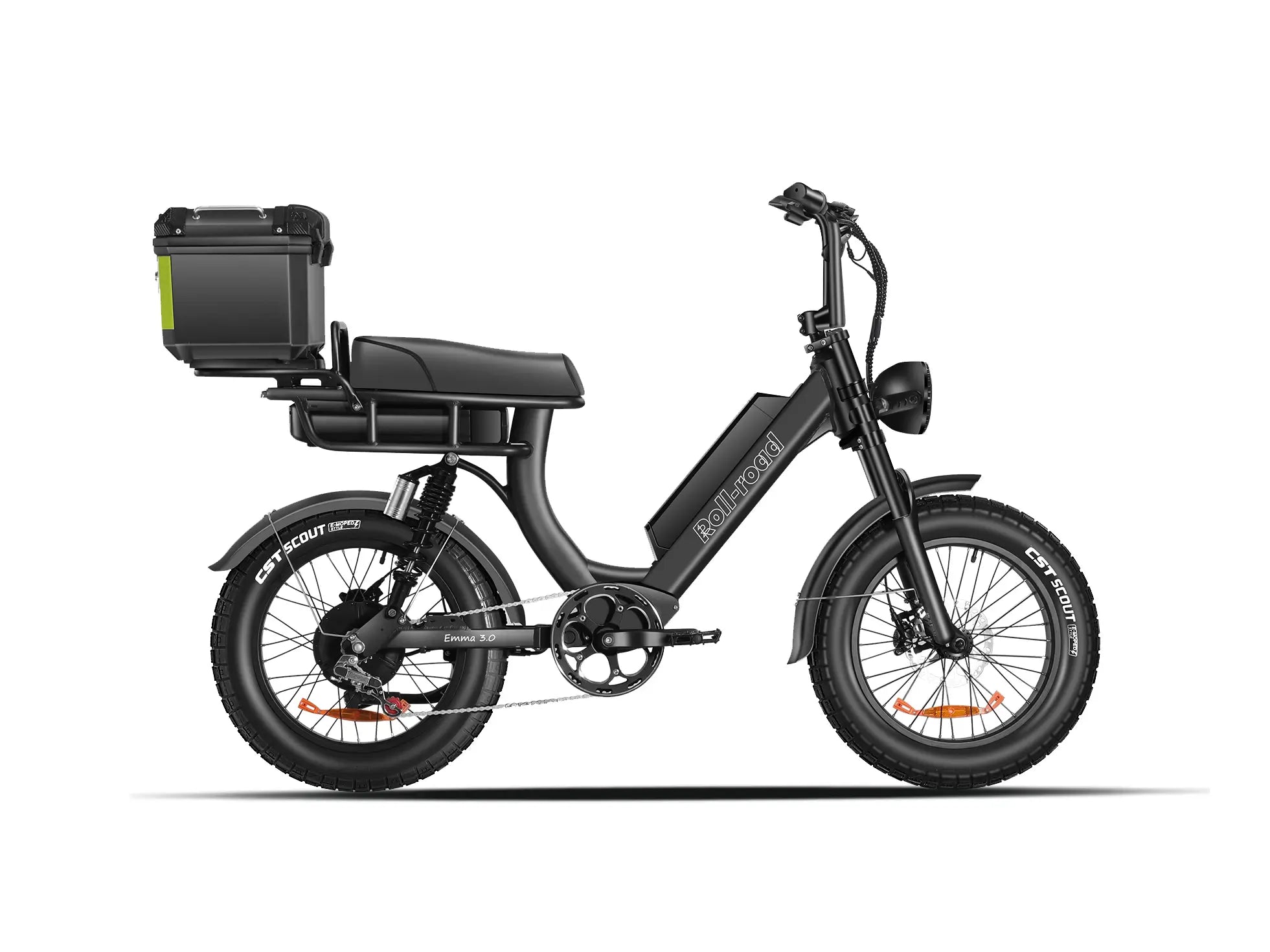Versatile black EMMA 3.0 e-bike with a Trunk, ready for grocery runs or weekend getaways.