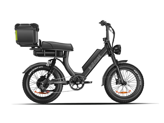 Black EMMA 3.0 e-bike with a standard seat and a Trunk.