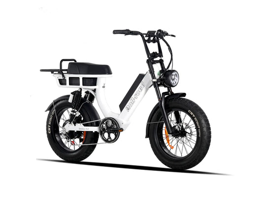 Stylish white EMMA 3.0 electric bike, perfect for daily commutes and exploring the city with ease.