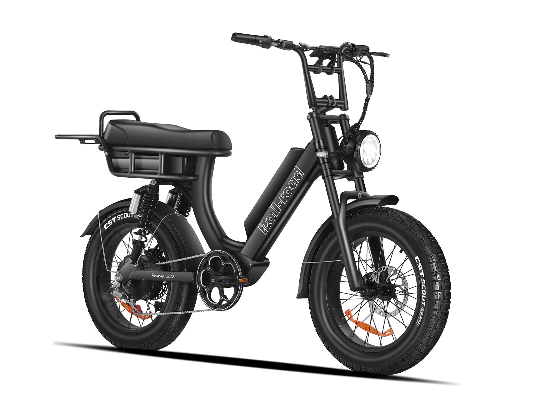 Black EMMA 3.0 e-bike with a 2-person Seat, powered by a 1500W motor and dual 52V batteries.