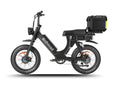 Load image into Gallery viewer, Front view of the LEON utility e-bike with standard seat and cargo trunk, featuring a dual motor system.
