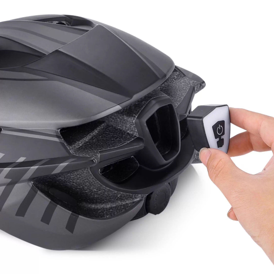 Mountain Bike Helmet with Integrated Goggles and Taillight